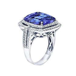 Cushion Tanzanite And Round Diamonds 4.50 Carats Ring Gemstone Jewelry