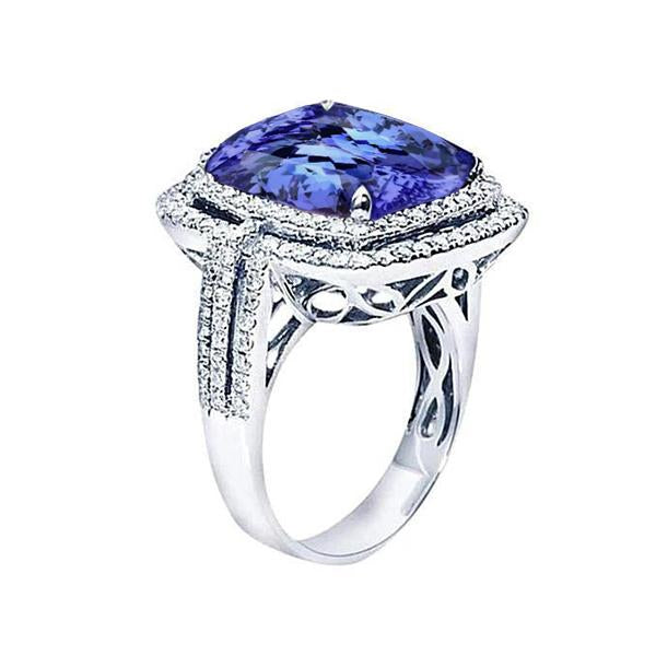 Cushion Tanzanite And Round Diamonds 4.50 Carats Ring Gemstone Jewelry - Gemstone Ring-harrychadent.ca
