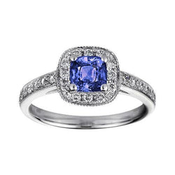 Cushion Tanzanite Natural Earth Mined Diamonds 2 Carat Halo Ring White Gold 14K