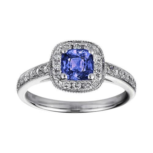 Cushion Tanzanite Diamonds 2 Carat Halo Ring White Gold 14K - Gemstone Ring-harrychadent.ca