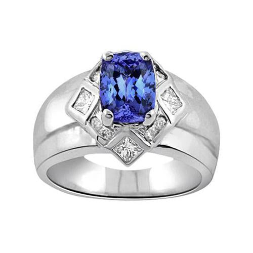 Cushion Tanzanite Diamonds 5 Carats Ring White Gold 14K - Gemstone Ring-harrychadent.ca