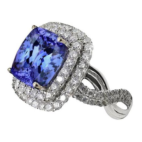 Cushion Tanzanite Diamonds Solitaire With Accents Fancy Ring 7 Carats - Gemstone Ring-harrychadent.ca