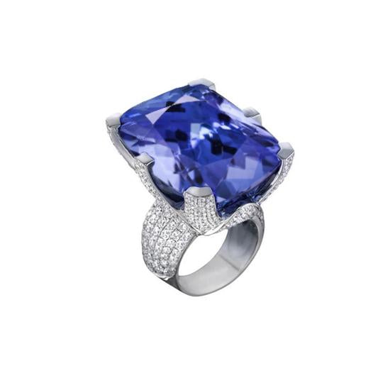 Cushion Tanzanite & Round Diamonds Gold 8.50 Carat Ring New - Gemstone Ring-harrychadent.ca