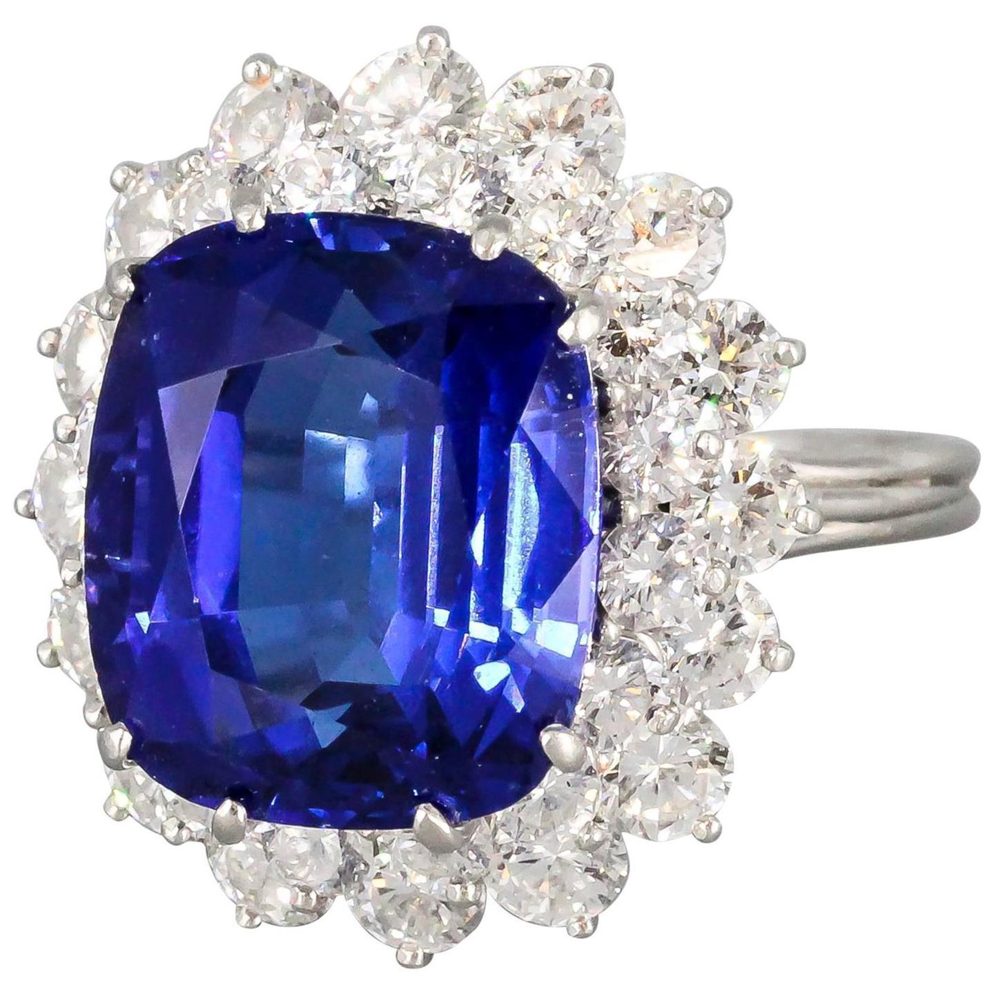 Cushion Tanzanite With Round Diamonds 5 Ct Ring New White Gold 14K - Gemstone Ring-harrychadent.ca