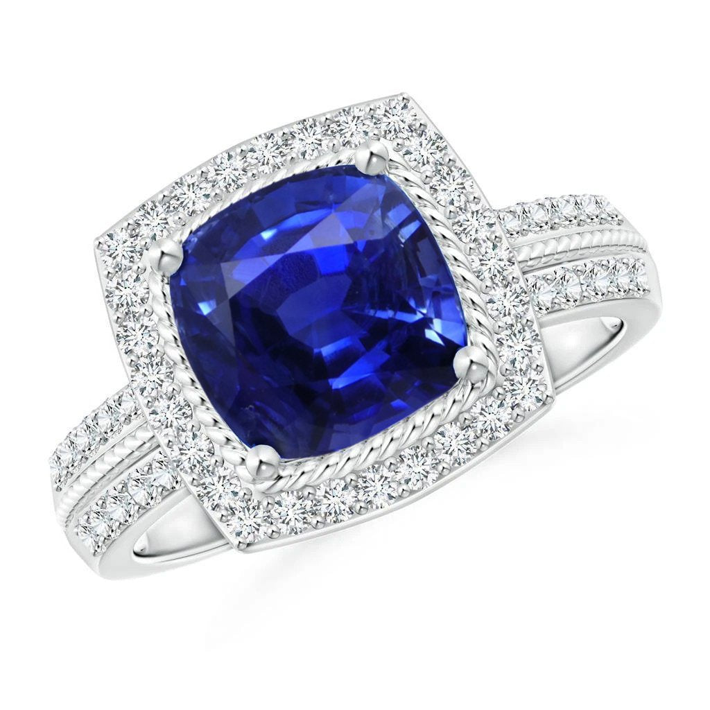 Diamond And Sapphire Halo Engagement Ring 3.70 Carats White Gold 14K - Gemstone Ring-harrychadent.ca
