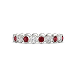 Natural Earth Mined Diamond Eternity Band 1 Carat Burmese Ruby 14K White Gold Jewelry