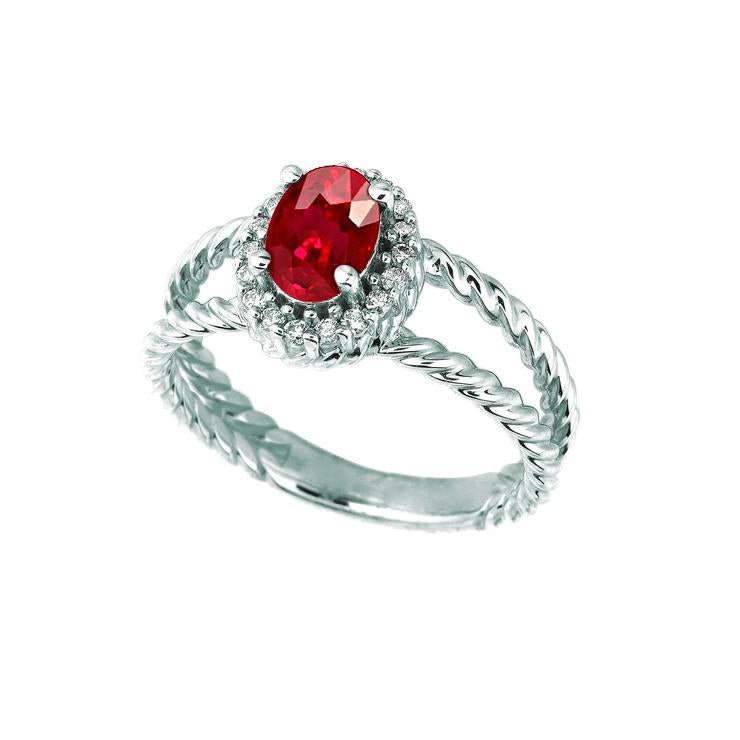 Diamond Oval Ruby Gemstone Ring 1.16 Carats White Gold 14K - Gemstone Ring-harrychadent.ca