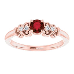 Natural Earth Mined Diamond Ring 1.10 Carats Burma Ruby Antique Style Rose Gold 14K