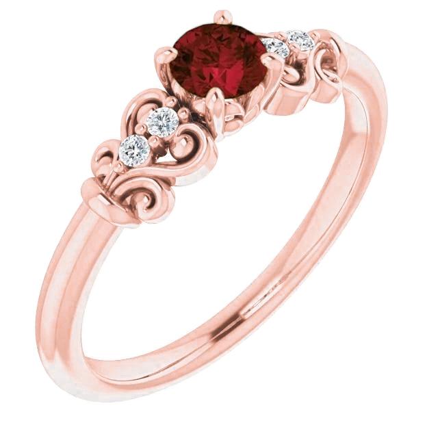 Diamond Ring 1.10 Carats Burma Ruby Antique Style Rose Gold 14K - Gemstone Ring-harrychadent.ca