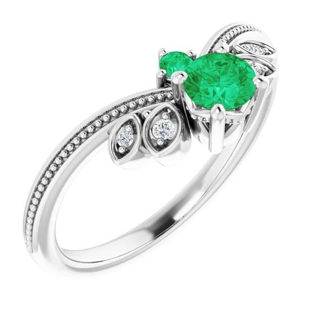 Diamond Ring 1 Carat Columbian Green Emerald Antique Style Jewelry - Gemstone Ring-harrychadent.ca