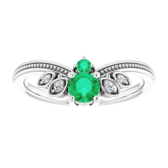 Diamond Ring 1 Carat Columbian Green Emerald Antique Style Jewelry - Gemstone Ring-harrychadent.ca