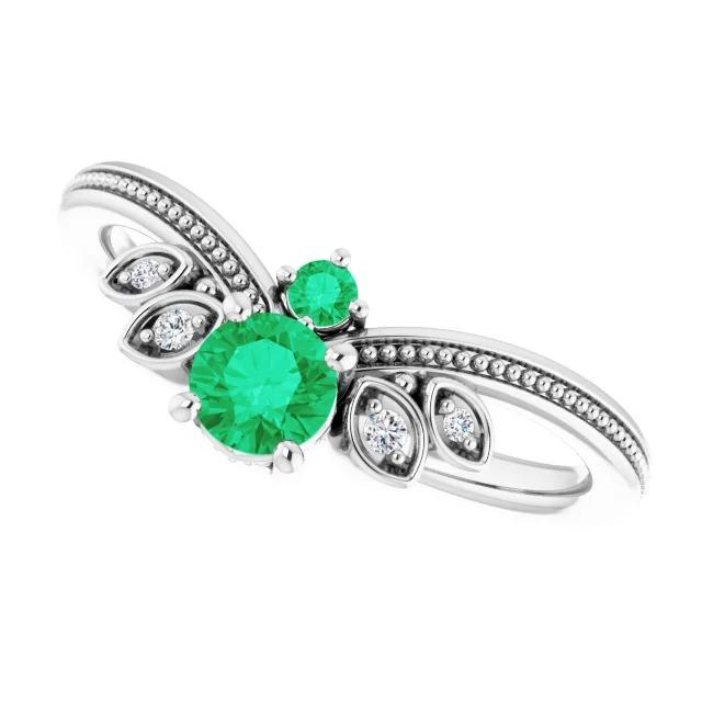 Diamond Ring 1 Carat Columbian Green Emerald Antique Style Jewelry - Gemstone Ring-harrychadent.ca