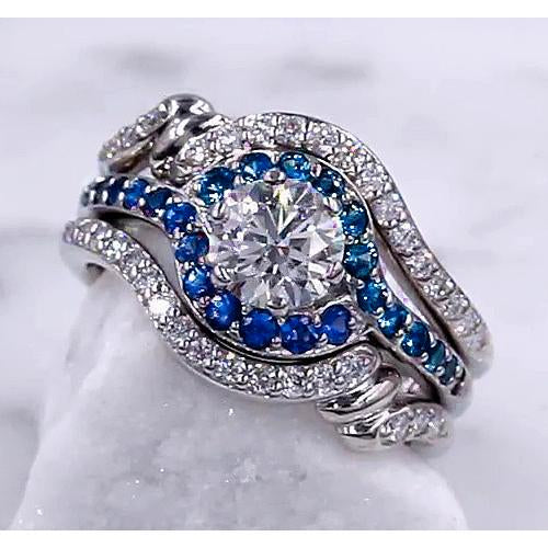 Diamond Ring Set 3.50 Carats Blue Sapphire Women Jewelry - Gemstone Ring-harrychadent.ca