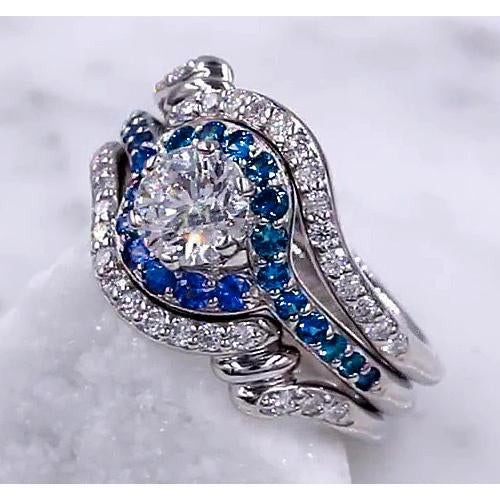 Diamond Ring Set 3.50 Carats Blue Sapphire Women Jewelry - Gemstone Ring-harrychadent.ca