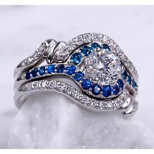 Diamond Ring Set 3.50 Carats Blue Sapphire Women Jewelry - Gemstone Ring-harrychadent.ca