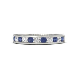 Natural Earth Mined Diamond Round Blue Sapphire Band 2.50 Carats White Gold 14K Jewelry