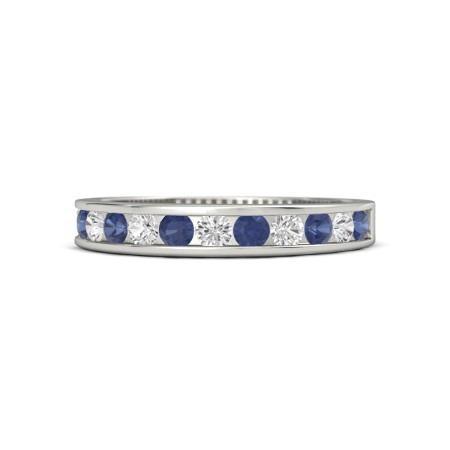 Diamond Round Blue Sapphire Band 2.50 Carats White Gold 14K Jewelry - Gemstone Ring-harrychadent.ca