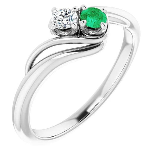 Diamond Round Green Emerald Bypass Setting Ring 1.50 Carats - Gemstone Ring-harrychadent.ca