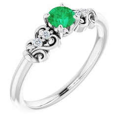 Natural Earth Mined Diamond Round Green Emerald Ring 1.40 Carats White Gold 14K Jewelry