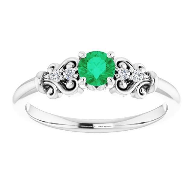 Diamond Round Green Emerald Ring 1.40 Carats White Gold 14K Jewelry - Gemstone Ring-harrychadent.ca