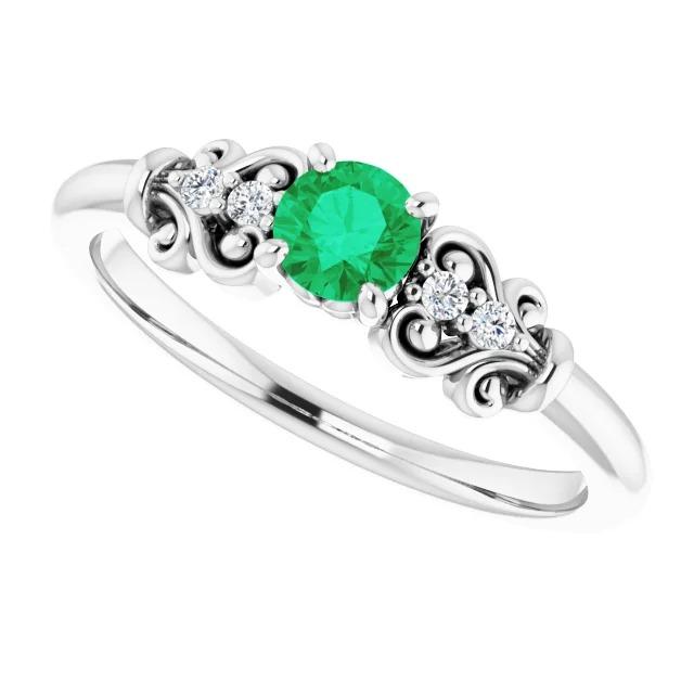 Diamond Round Green Emerald Ring 1.40 Carats White Gold 14K Jewelry - Gemstone Ring-harrychadent.ca