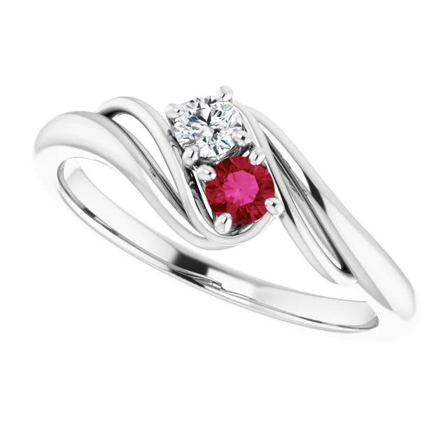 Diamond Round Ruby Bypass Setting Ring 1.50 Carats White Gold 14K - Gemstone Ring-harrychadent.ca