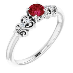 Natural Earth Mined Diamond Round Ruby Fancy Ring 1.40 Carats White Gold 14K