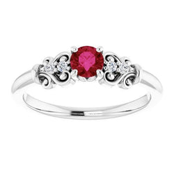 Natural Earth Mined Diamond ( Not Lab Grown ) Round Ruby Fancy Ring 1.40 Carats White Gold 14K