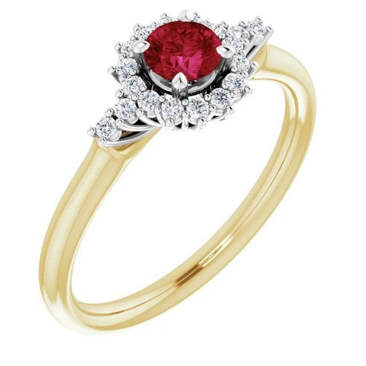 Diamond Round Ruby Ring Halo Style Gold 14K 1.50 Carats - Gemstone Ring-harrychadent.ca