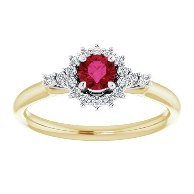 Diamond Round Ruby Ring Halo Style Gold 14K 1.50 Carats - Gemstone Ring-harrychadent.ca