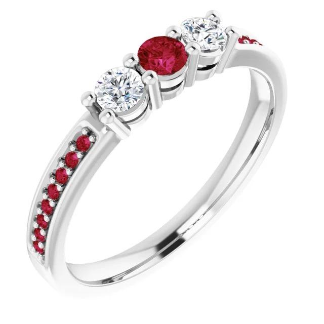 Diamond & Ruby Three Stone Style Ring White Gold 14K 1.50 Carats - Gemstone Ring-harrychadent.ca