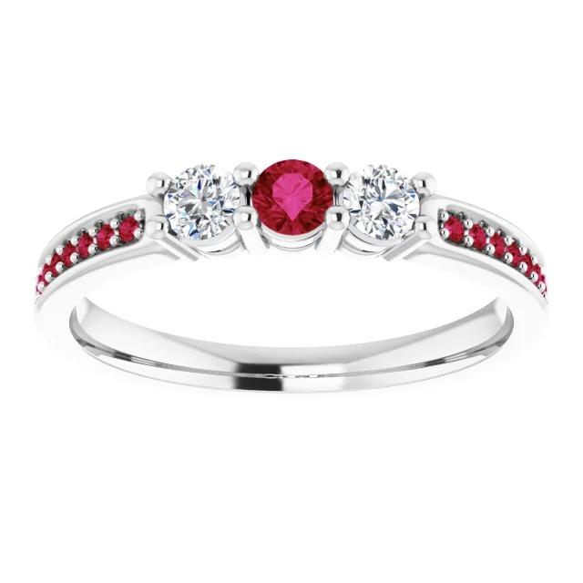 Diamond & Ruby Three Stone Style Ring White Gold 14K 1.50 Carats - Gemstone Ring-harrychadent.ca