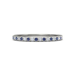 Natural Earth Mined Diamond Wedding Band 0.60 Carats Prong Setting Blue Sapphires