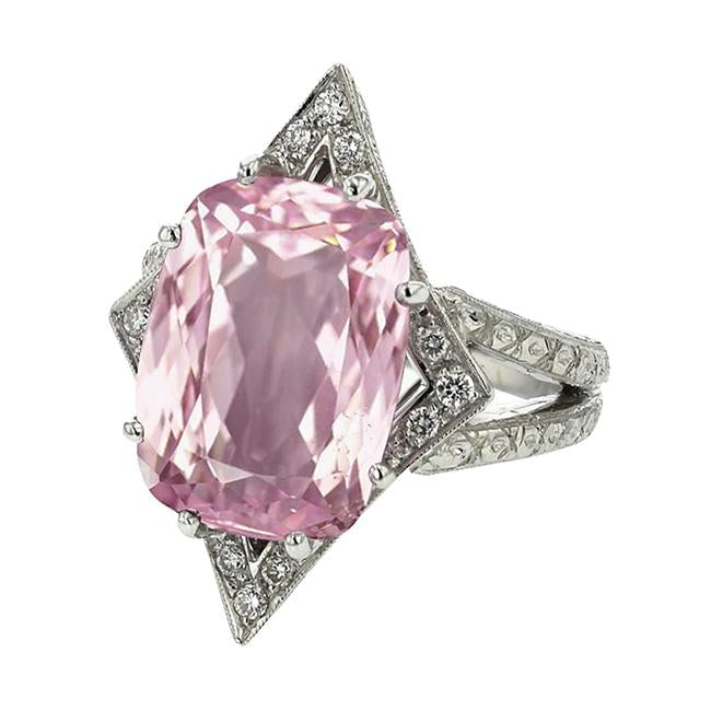 Diamonds Kunzite Gemstone Ring 17.50 Ct White Gold 14K - Gemstone Ring-harrychadent.ca