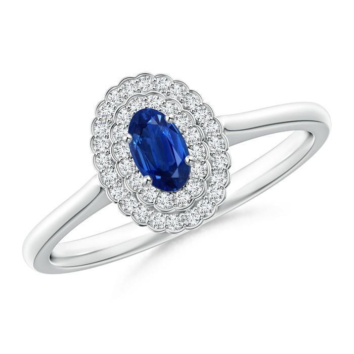 Double Halo Blue Sapphire With Diamonds Ring 3.25 Carats - Gemstone Ring-harrychadent.ca