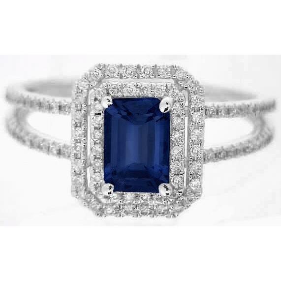 Emerald Ceylon Sapphire Jewelry Diamond Ring White Gold 14K 3 Carats - Gemstone Ring-harrychadent.ca