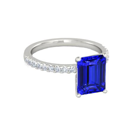 Emerald Cut And Round Cut 2.70 Ct Ceylon Sapphire Diamonds Ring Gold - Gemstone Ring-harrychadent.ca