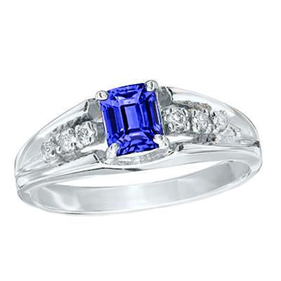 Emerald Cut Ceylon Sapphire With Round Diamonds 1.30 Ct Ring - Gemstone Ring-harrychadent.ca