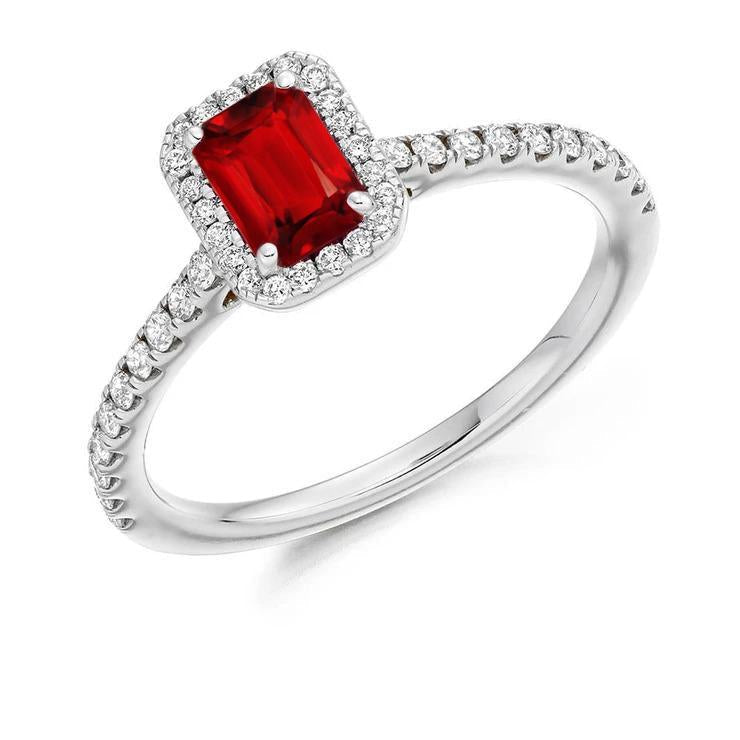 Emerald Cut Ruby Round Diamonds Ring 2.30 Carats 14K White Gold - Gemstone Ring-harrychadent.ca