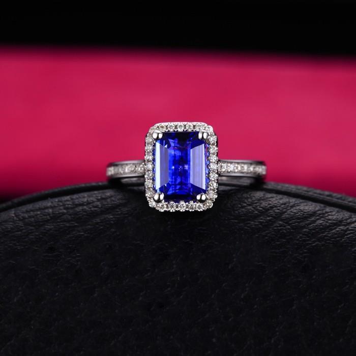 Emerald Cut Sapphire And Diamond Ring Jewelry 2.40 Ct Gold 14K - Gemstone Ring-harrychadent.ca