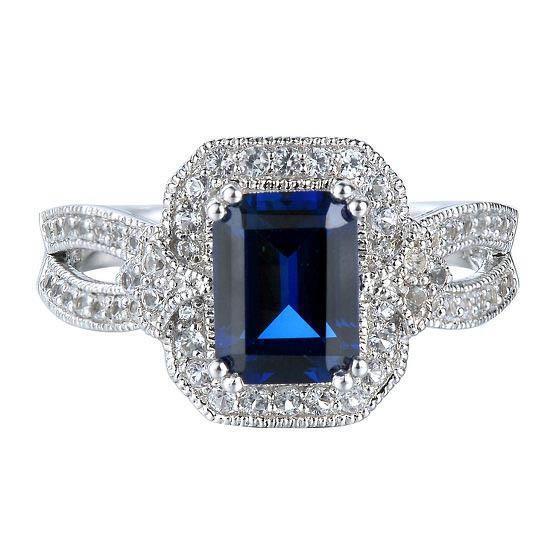 Emerald Cut Sri Lanka Sapphire Diamond Ring White Gold 14K 3.5 Ct. - Gemstone Ring-harrychadent.ca