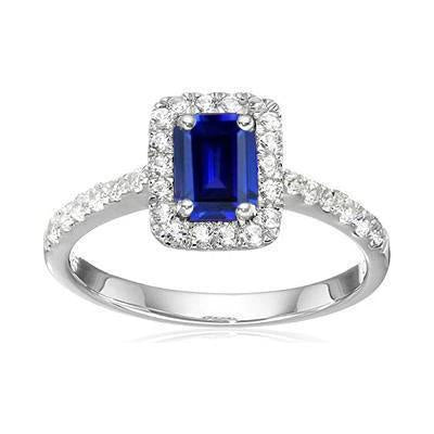 Emerald Cut Sri Lanka Sapphire Diamonds Ring 3 Ct White Gold 14K - Gemstone Ring-harrychadent.ca