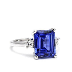 Emerald & Round Cut 3 Ct Ceylon Sapphire Natural Earth Mined Diamonds Ring White Gold 14K