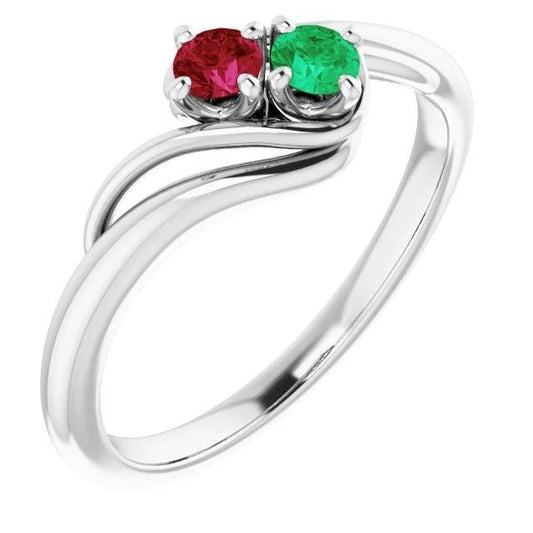 Emerald & Ruby Stones 1 Carat Ring Bypass Shank White Gold 14K - Gemstone Ring-harrychadent.ca