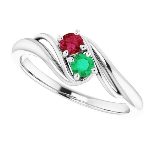 Emerald & Ruby Stones 1 Carat Ring Bypass Shank White Gold 14K - Gemstone Ring-harrychadent.ca