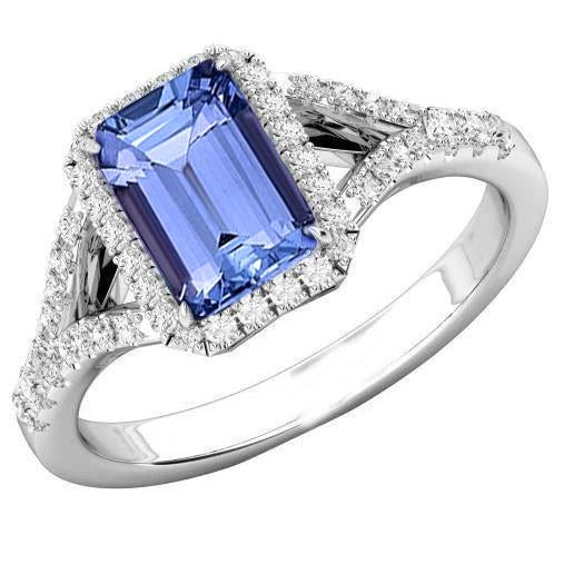 Emerald Tanzanite 4.10 Carats Diamonds Engagement Ring White Gold 14K - Gemstone Ring-harrychadent.ca