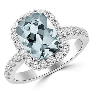 Engagement Ring 11.25 Ct Aquamarine With Diamonds White Gold 14K - Gemstone Ring-harrychadent.ca