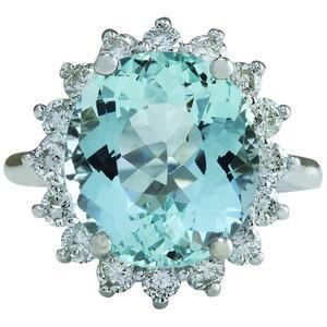 Engagement Ring 11.50 Ct Round Aquamarine And Diamonds White Gold - Gemstone Ring-harrychadent.ca