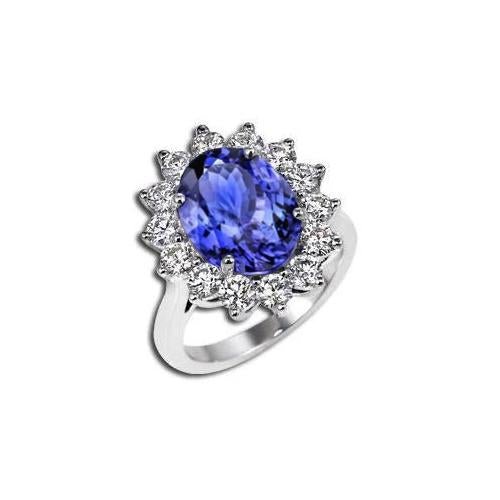 Engagement Ring 5.25 Ct Tanzanite With Diamonds White Gold 14K - Gemstone Ring-harrychadent.ca