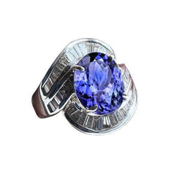 Fancy Women Ring Tanzanite Oval And Baguette Diamonds New 5 Ct.